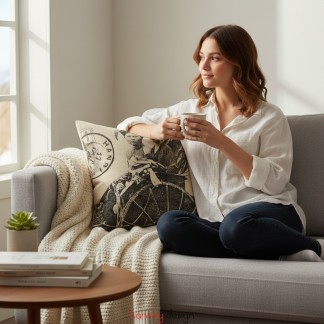 Cushion cover - Cyclo with 2 women - cream